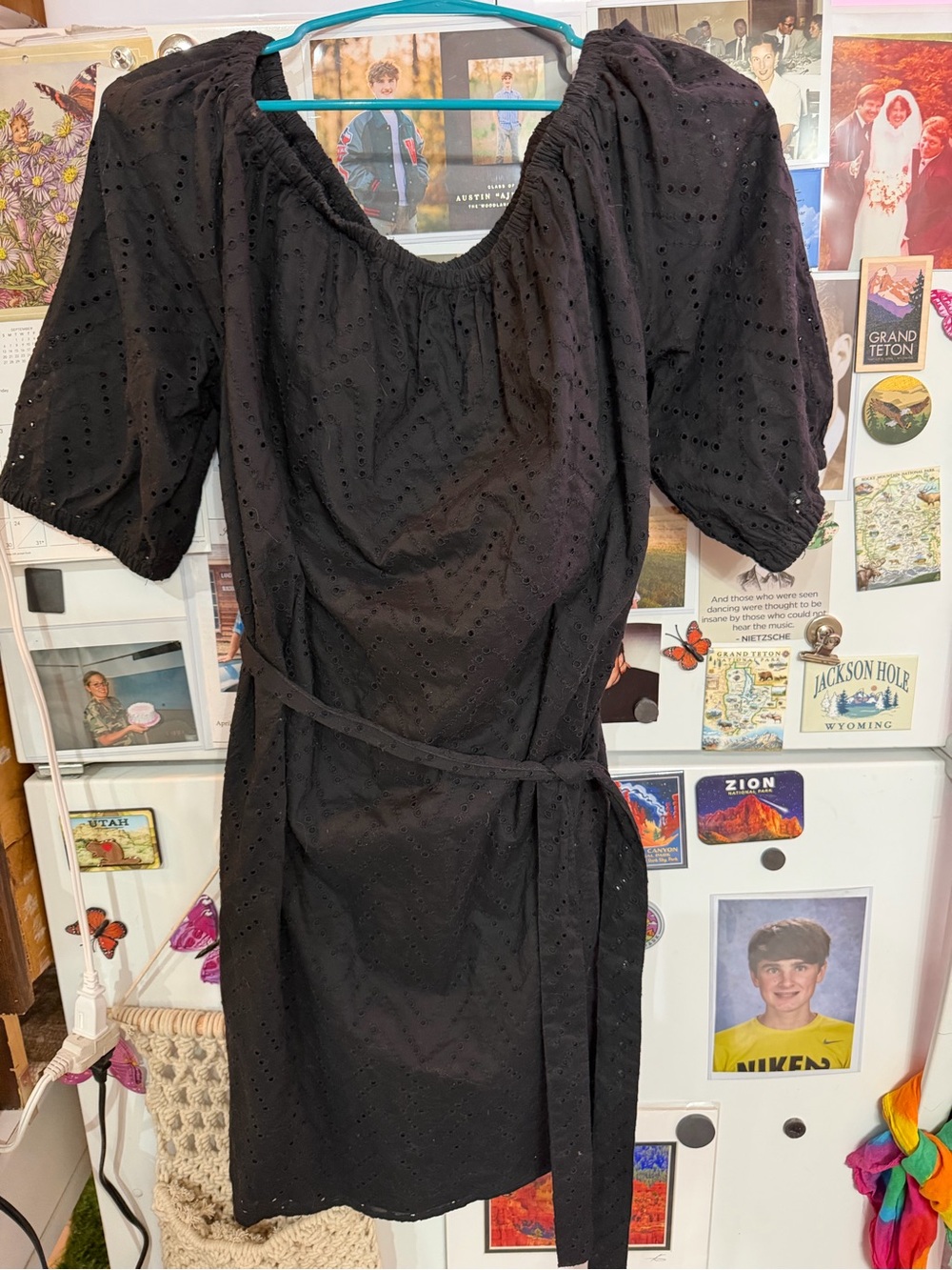 GAP Black Eyelet Midi Dress with Tie Belt